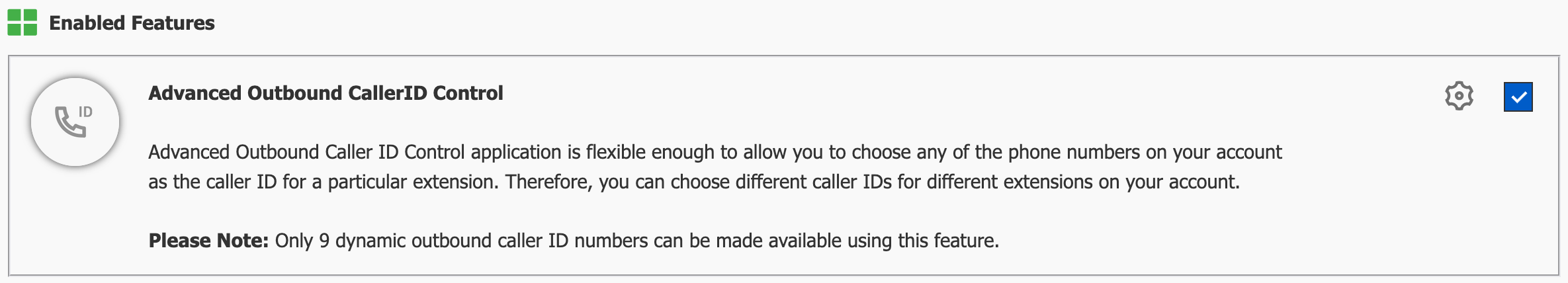 Image depicting the checkbox to enable Advanced Outbound Caller ID Control.