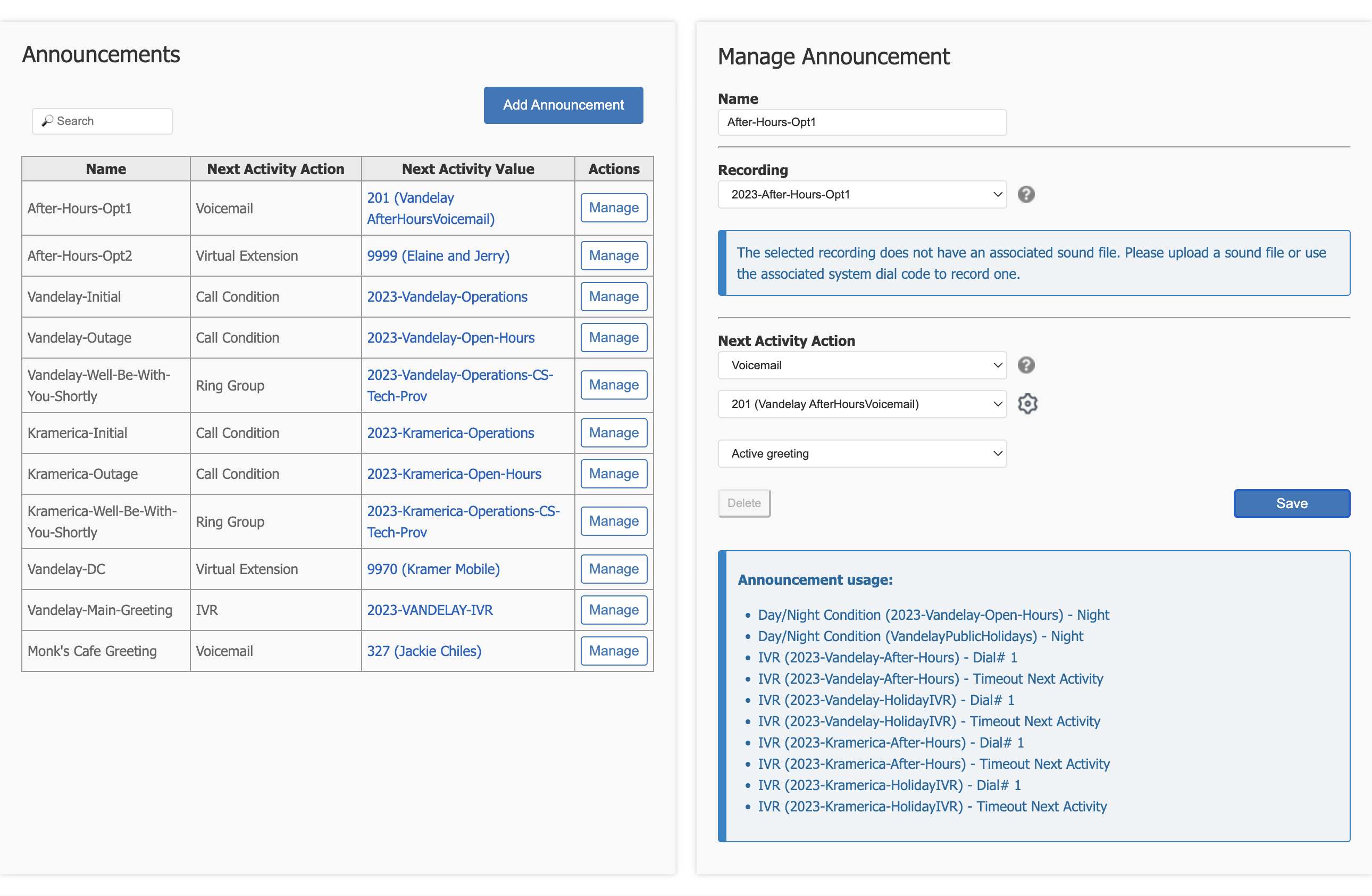 Manage Announcement