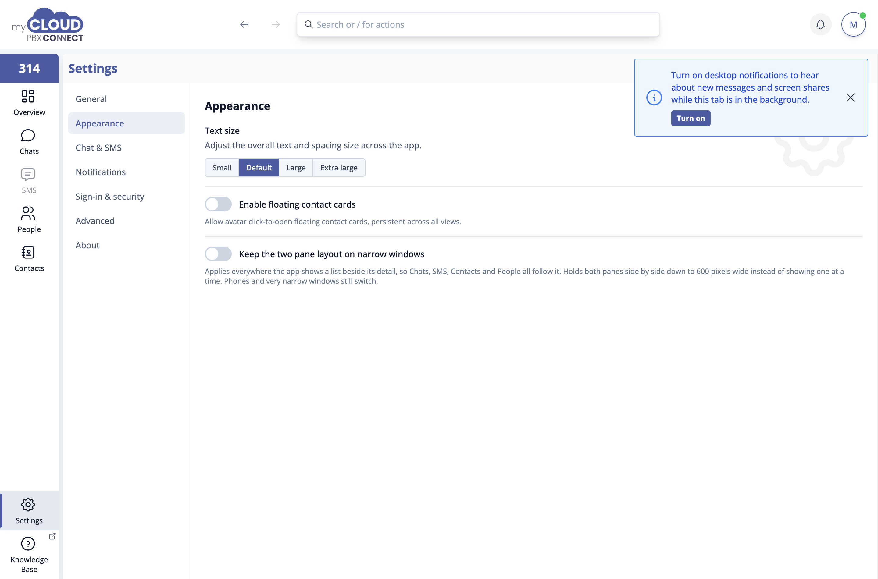 Appearance settings