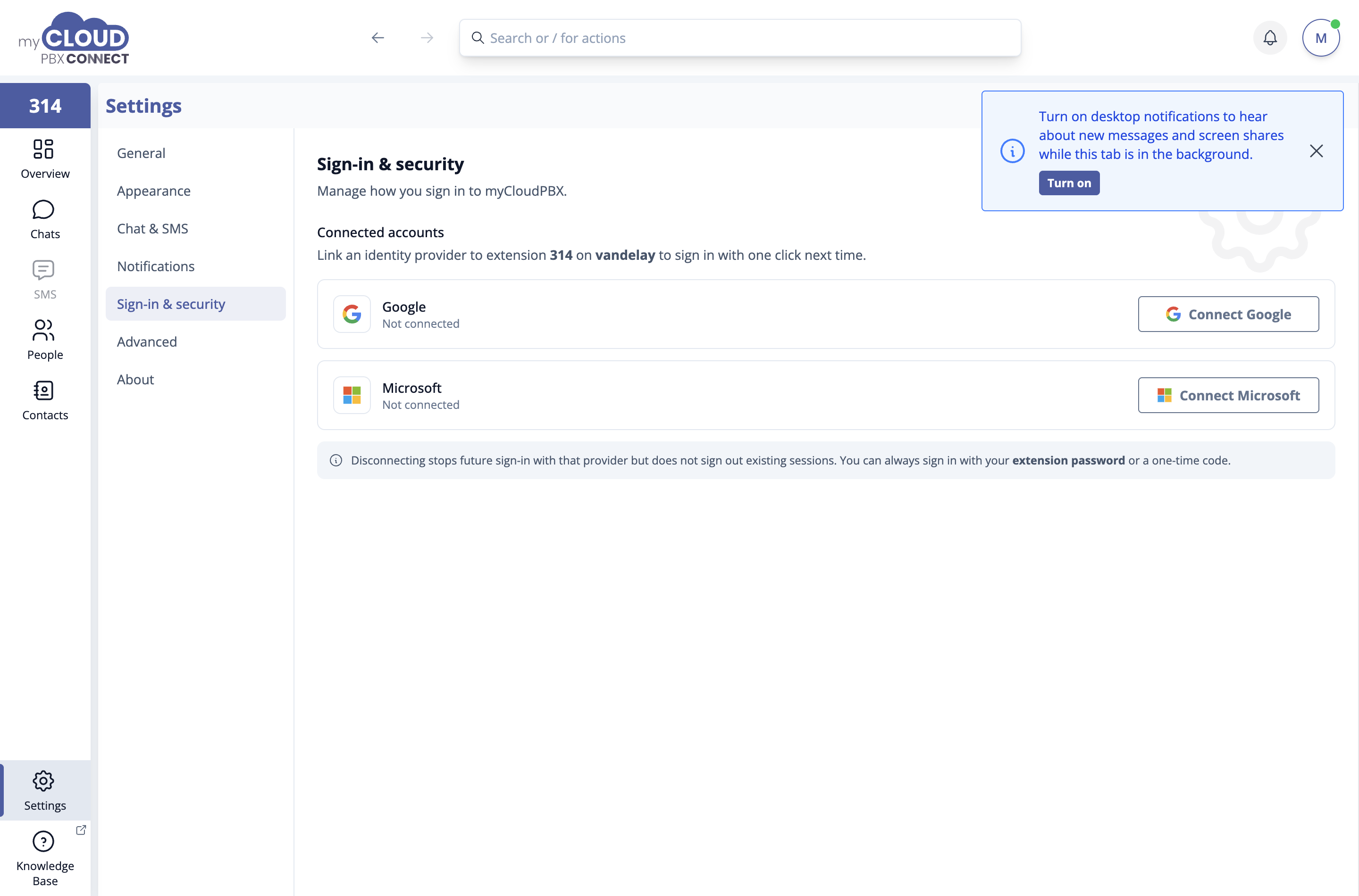 Sign-in and security settings