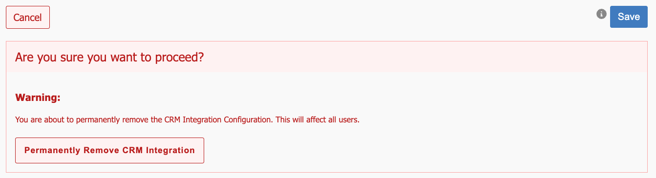 Generic CRM Remove Integration Button