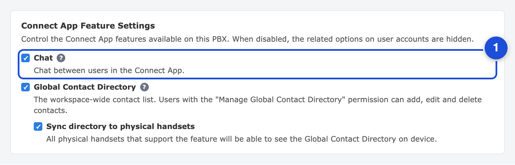 Connect App Feature Settings