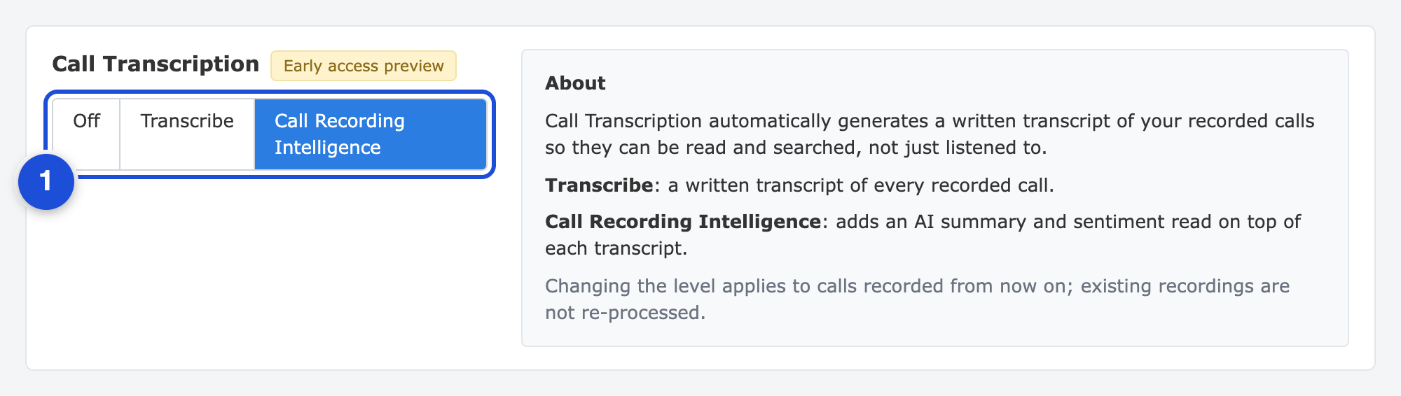 Call Transcription levels