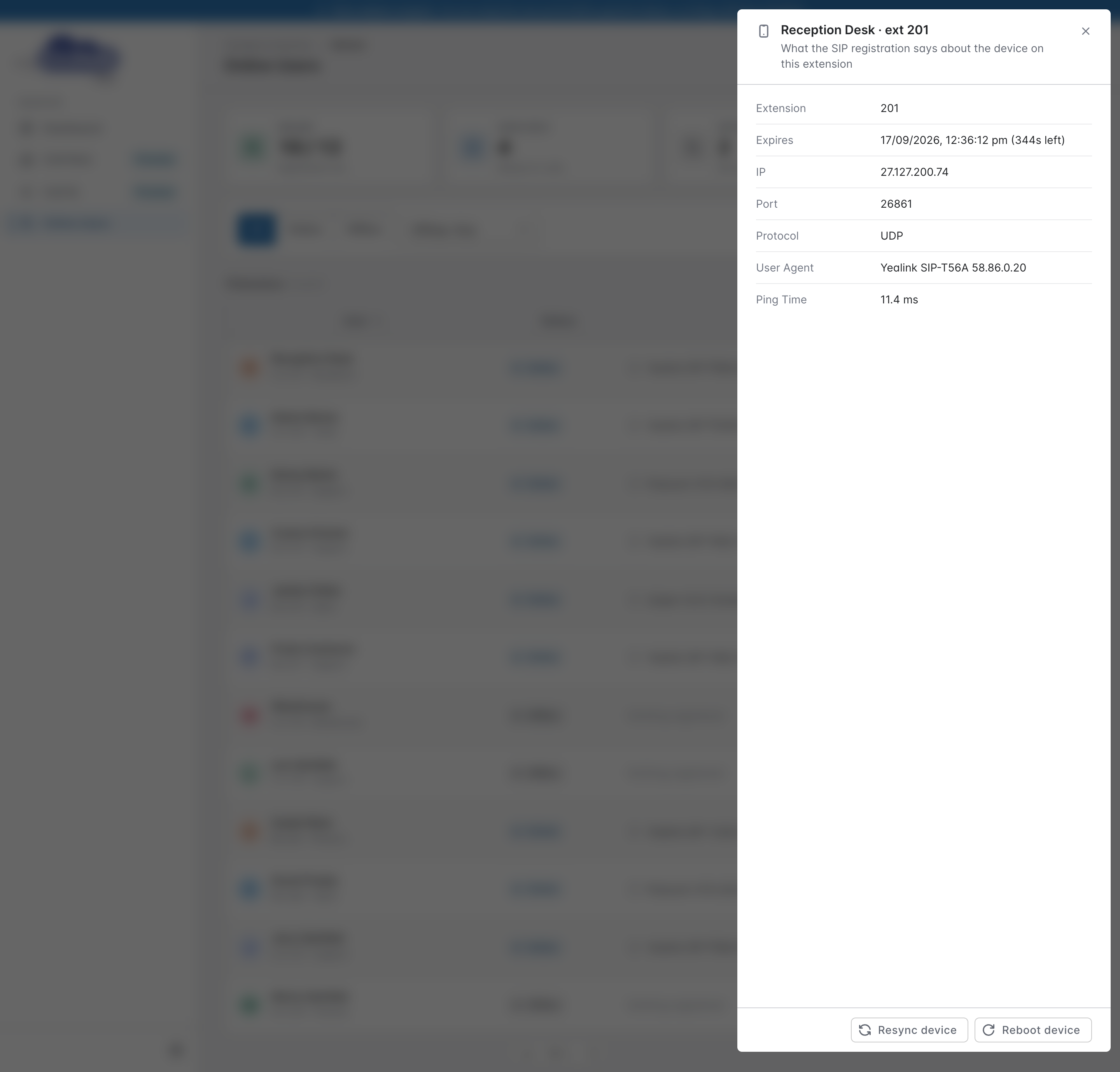 Registration details drawer