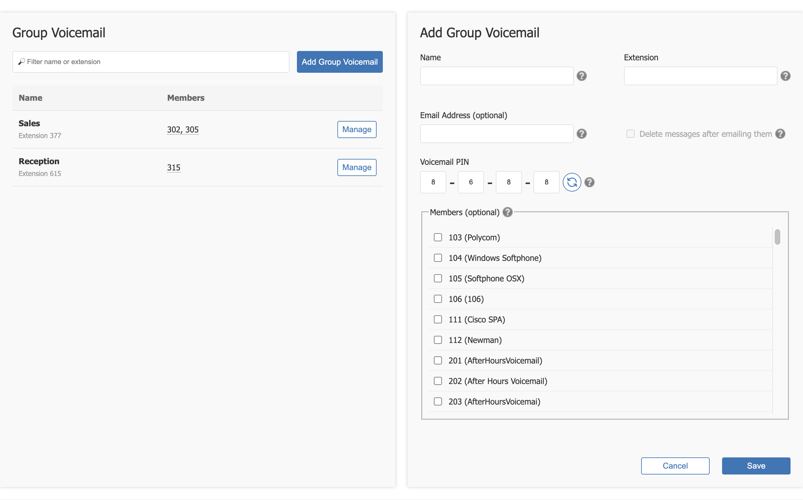 Adding a group voicemail box