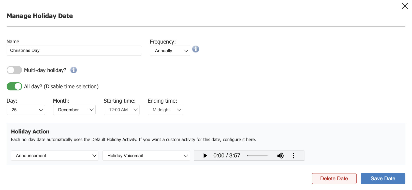Holiday Screen Adding Dates