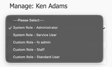 Role dropdown showing available roles