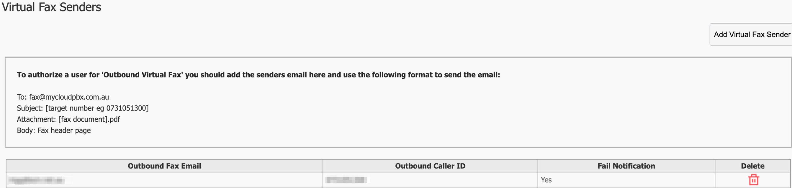 Add Virtual Fax Sender